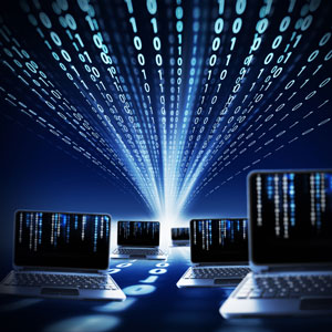 Computers with binary code.